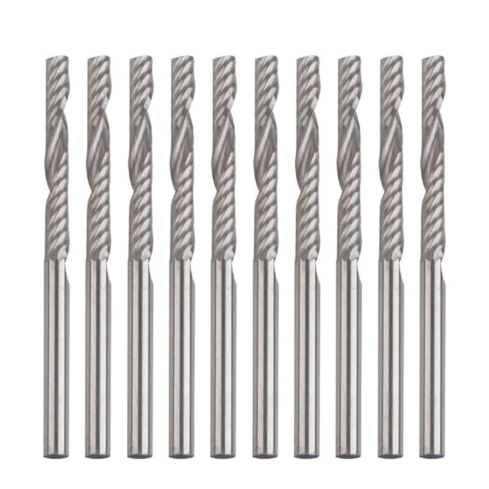 10Pcs/Set 1/8 inch 3.175X25mm Shank 1 Flute Carbide Spiral End Mill CNC Router Bit Tool for Acrylic PVC Wood