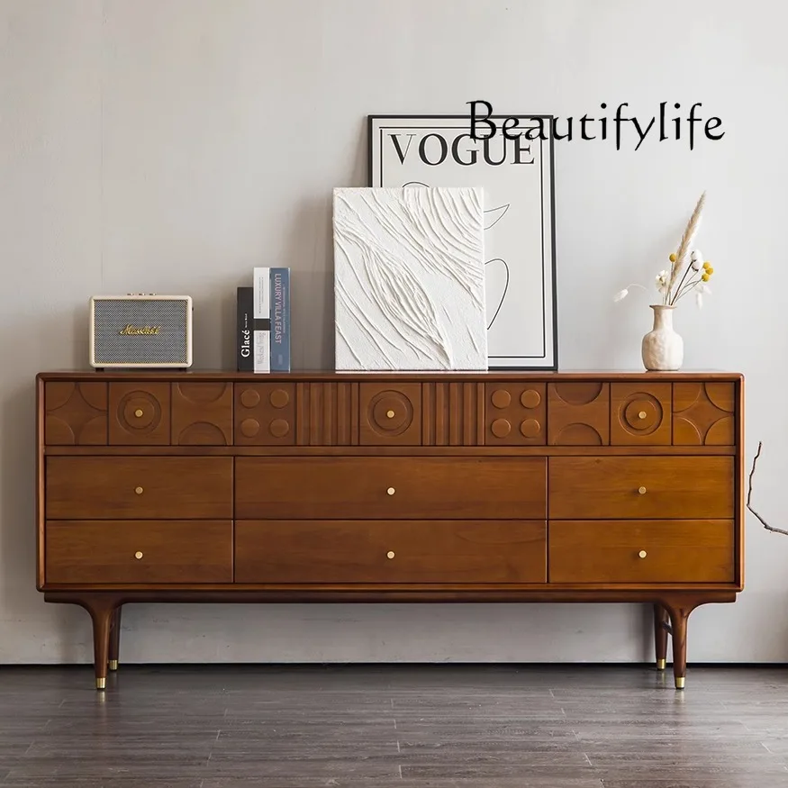 

Nordic medieval solid wood six-chest cabinet, bedside storage locker, retro Nordic living room drawer cabinet