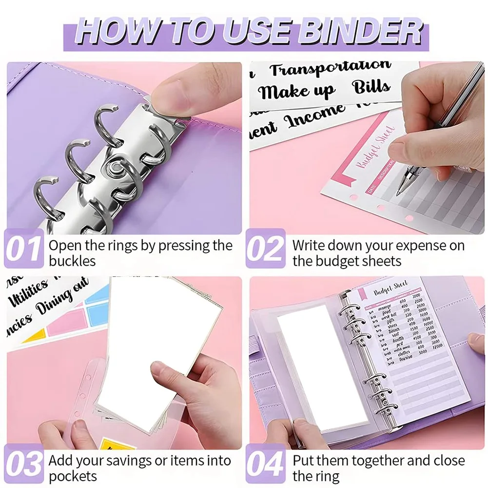 رابط الميزانية مع مظاريف نقدية لوضع الميزانية ، جيب موفر A6 ، أوراق ميزانية النفقات ، نظام مغلف النقدية E