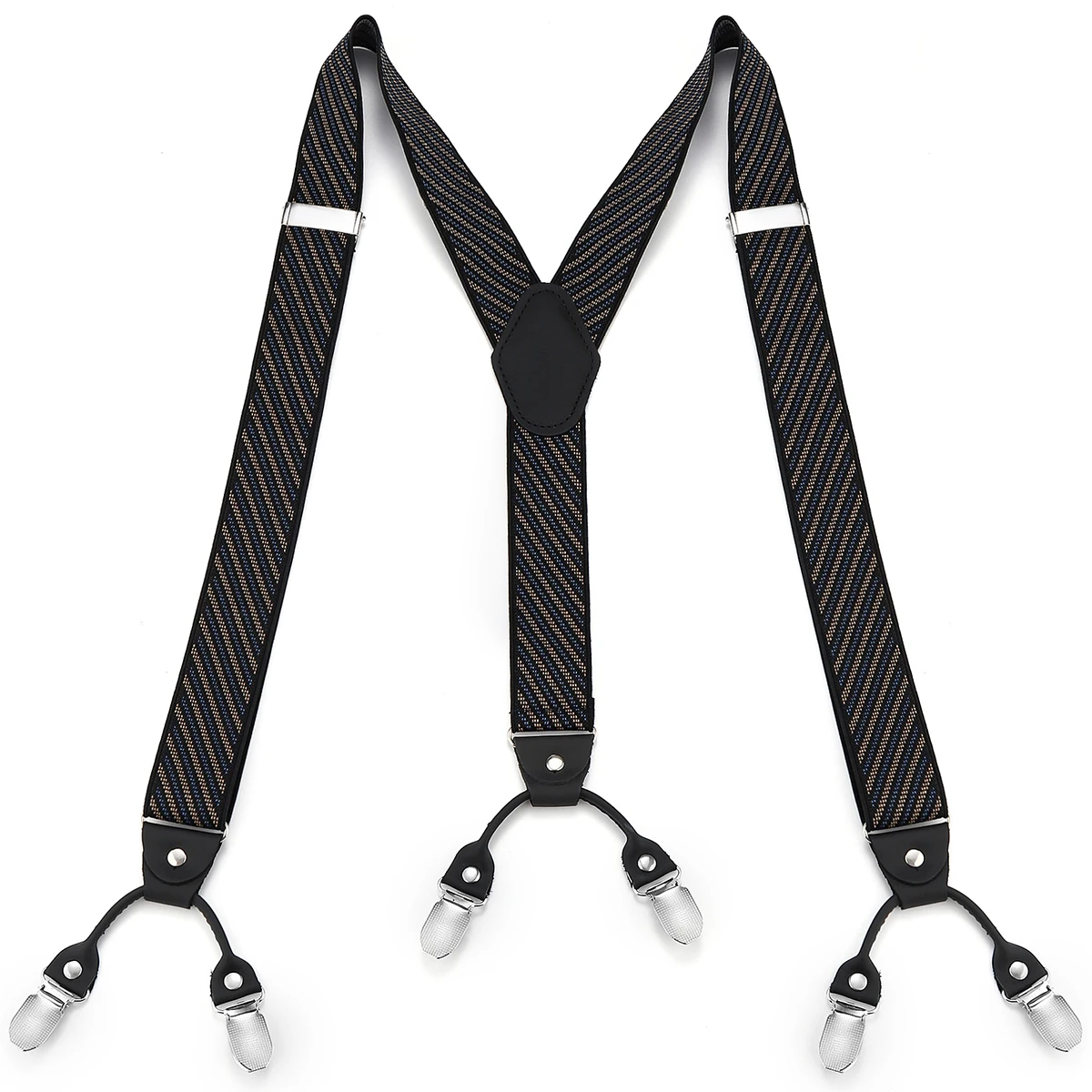 British Retro Navy Blue Pinstripe Style, Men's Gentleman Six-Button Suit Pants Accessory Non-Slip Suspenders.