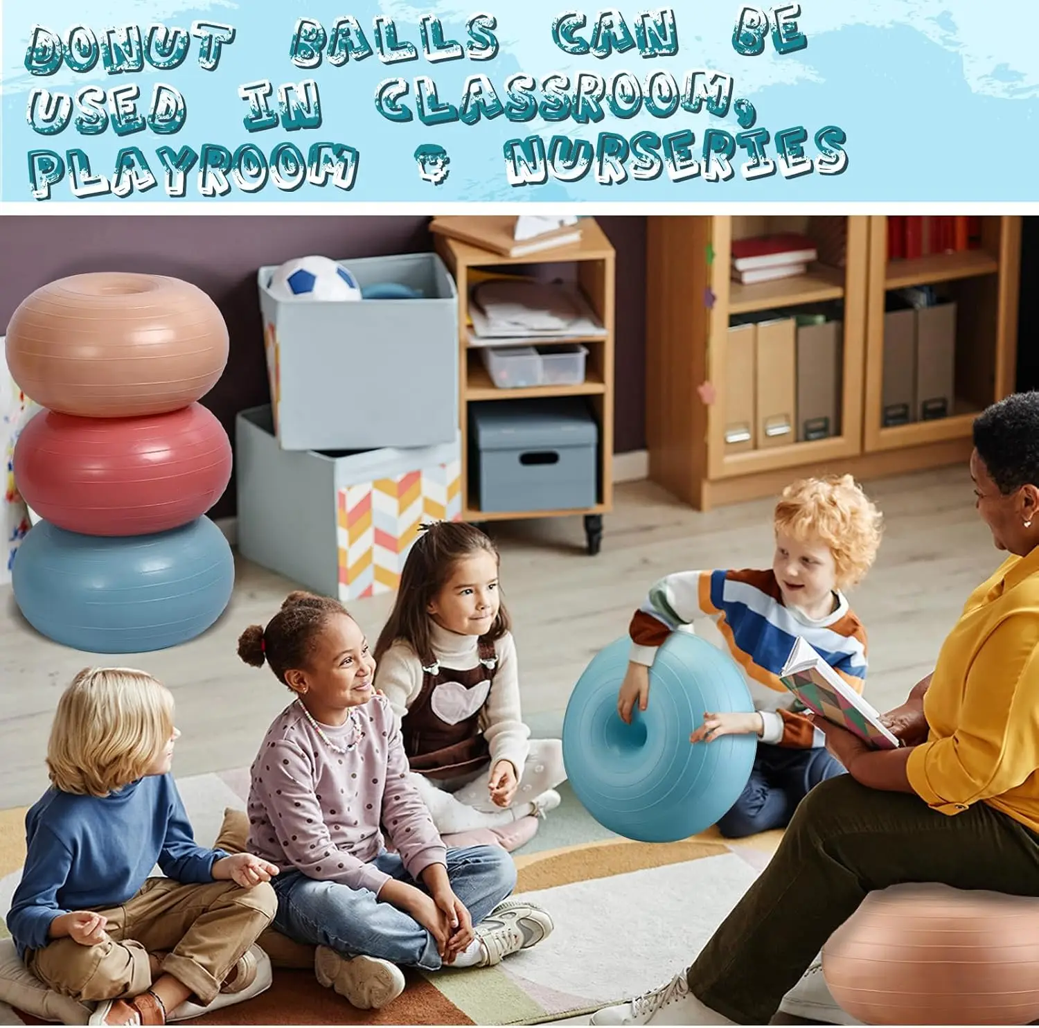 8 قطع جلوس مرنة للفصل الدراسي كراسي كرة يوجا قابلة للنفخ مع مضخة دونات ممارسة الكرة كرسي وسادة مقعد لمكتب بال