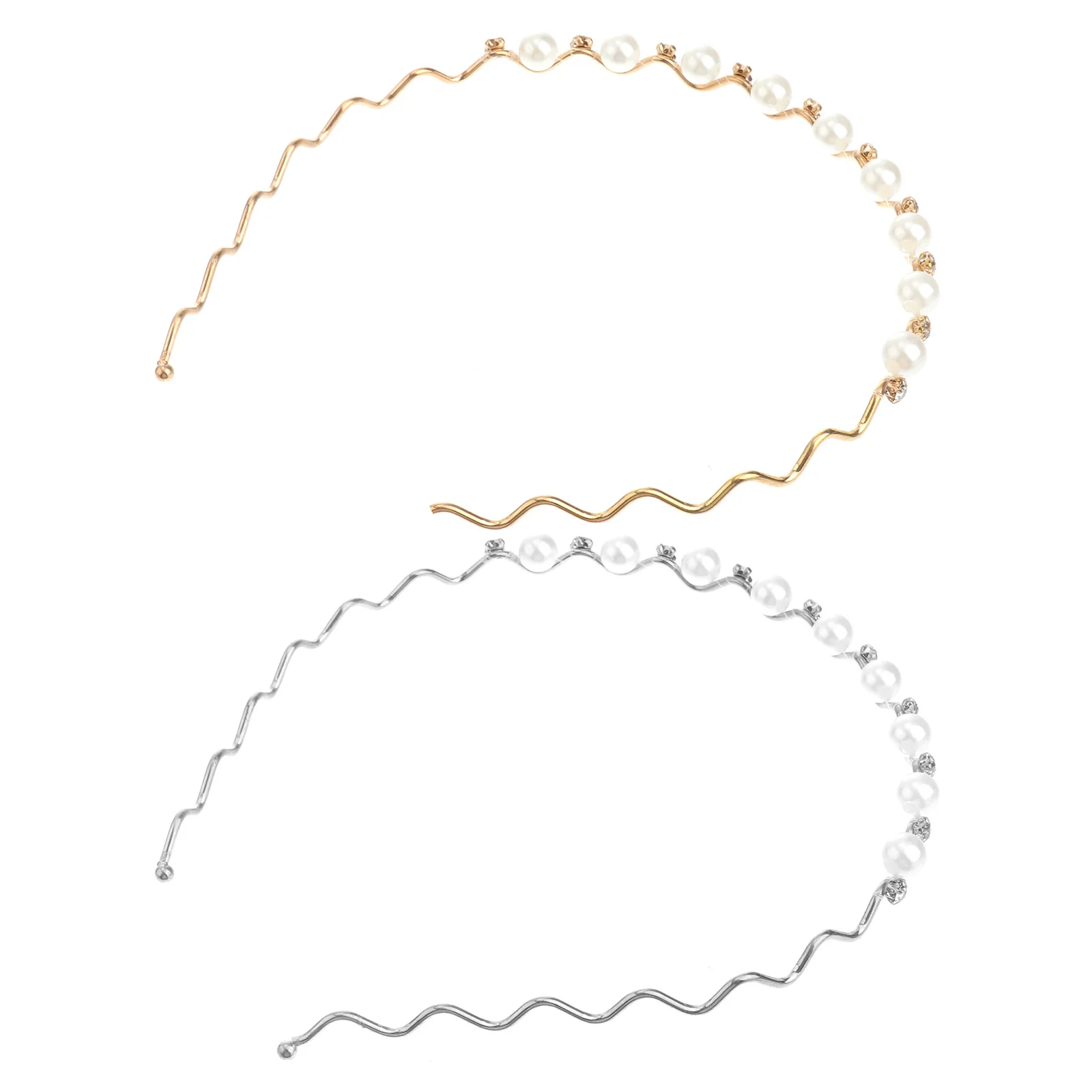 

2pcs Crystal Headband Pearl Women Hairband Steel Wire Elegant Wedding Party Prom Evening Daily Wear Accessory Gift Photography