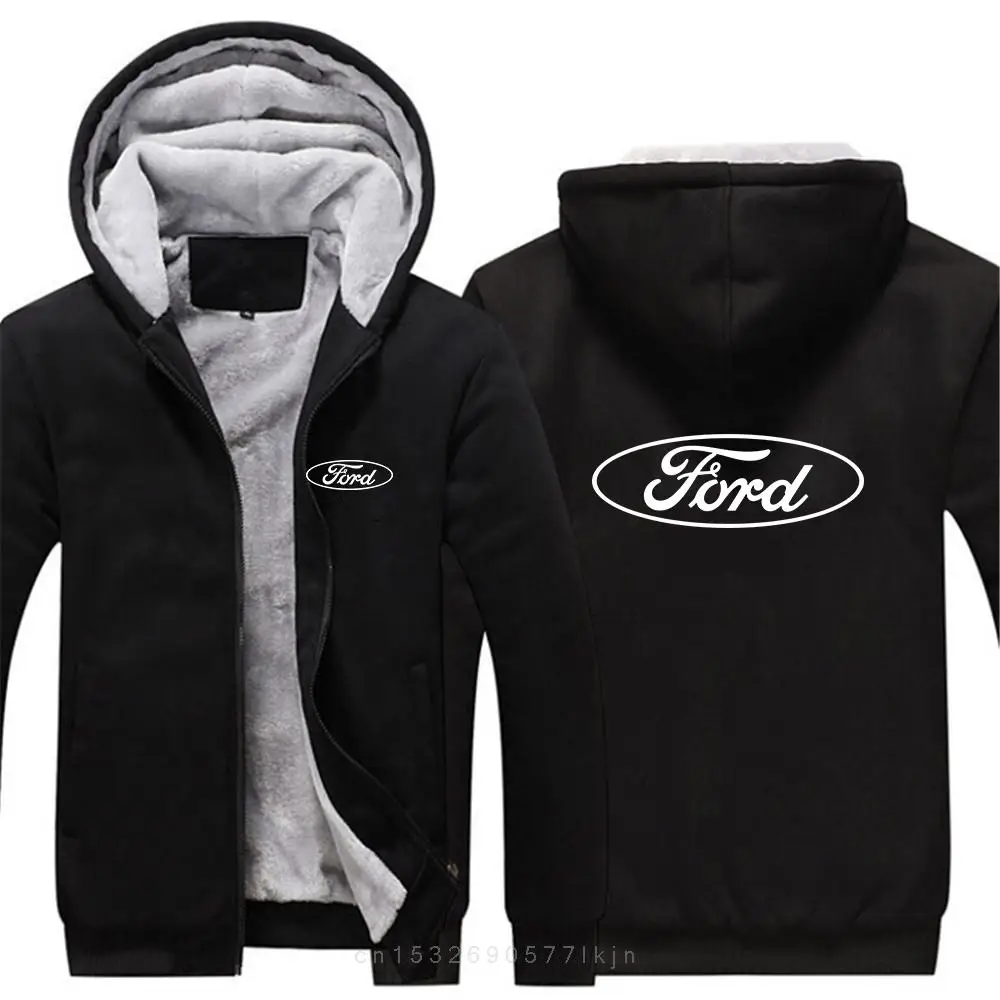 Sweatshirt Coat Pullover Tops Ford car logo 2022 Men's New Winter Long Sleeves Print Thicken Warmer Jacket Sport Hoodies Zipper