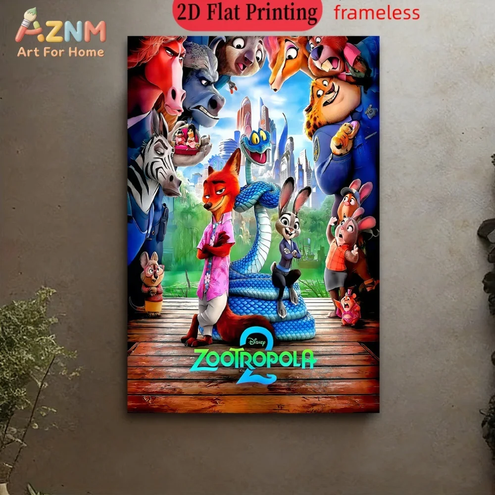 AZNM Disney Zootopia 2 Nick Judy All Characters Group Poster Frameless Canvas Wall Art for Kids Room Nursery Home Decor Painting