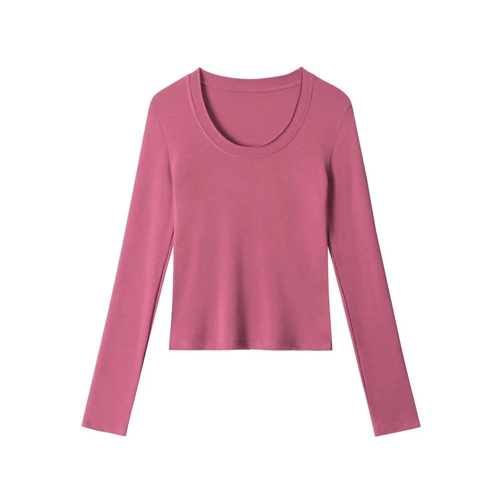 

Solid O-Neck Slim Fit Inner Basic Winter Fall Bodywear Office Ladies T-shirts Fitness Long Sleeve Elegant Tops for Women Girls