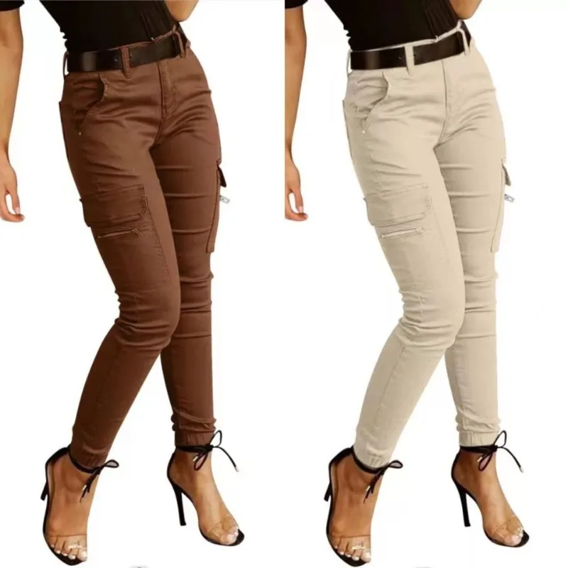 Primavera Verano ropa de calle pantalones sólidos pantalones Cargo ajustados pantalones moda Mujer Joggers Pantalon Mujer bolsillos ropa 26211