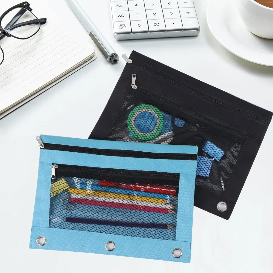 Sacchetti per peil Raccoglitore con cerniera Astuccio per penna con 3 fori Tasca per peil con 3 anelli con cerniera per ufficio scolastico