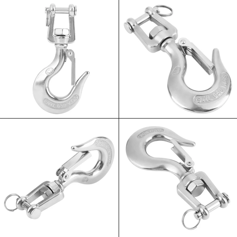 304 Stainless Steel Clevis Slip Hook American Type Jaw & Eye Swivel Swivel Lifting Hook 5/16 Inch Safety Latch Safety Hook