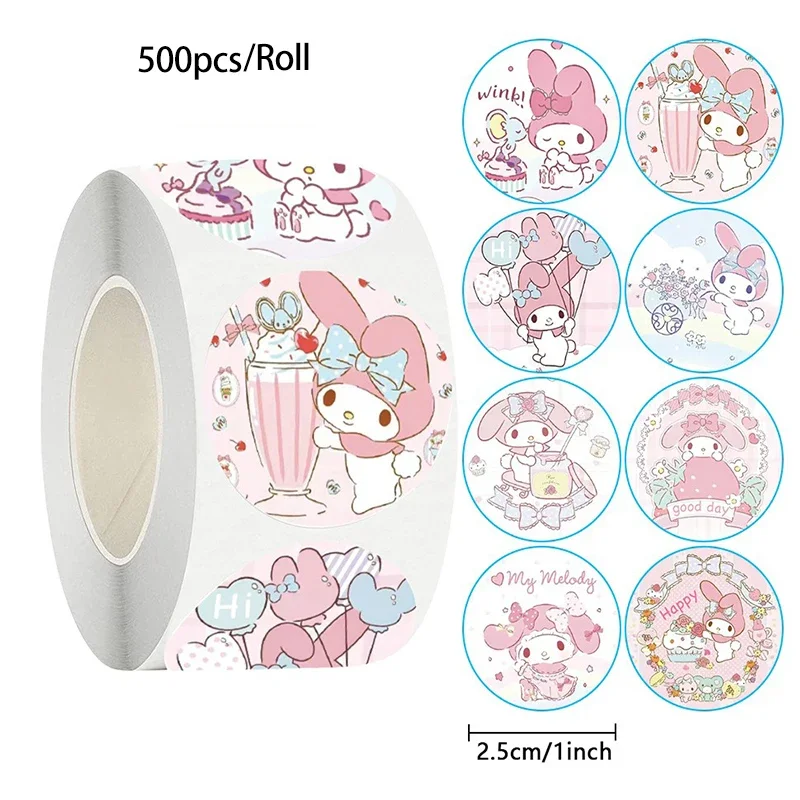 500pcs/Roll Sanrio Melody Cartoon Cute Stickers Creative DIY Hand Ledger Decorative Stickers for Children's Favorite Gifts