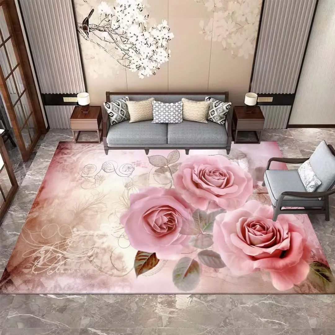 Pink Rose Style Carpet for Living Room Modern Flower Style Large Area Rugs for Bedroom Sofas Non-slip Coffee Tables Mats 160x230