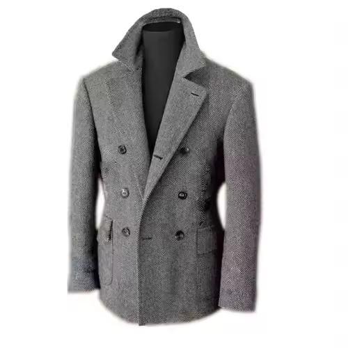 British Men's Blazers Vintage Herringbone Tweed Formal Jacket Wool Blend Double Breasted Casual Autumn Winter Suit Coat - Image 13