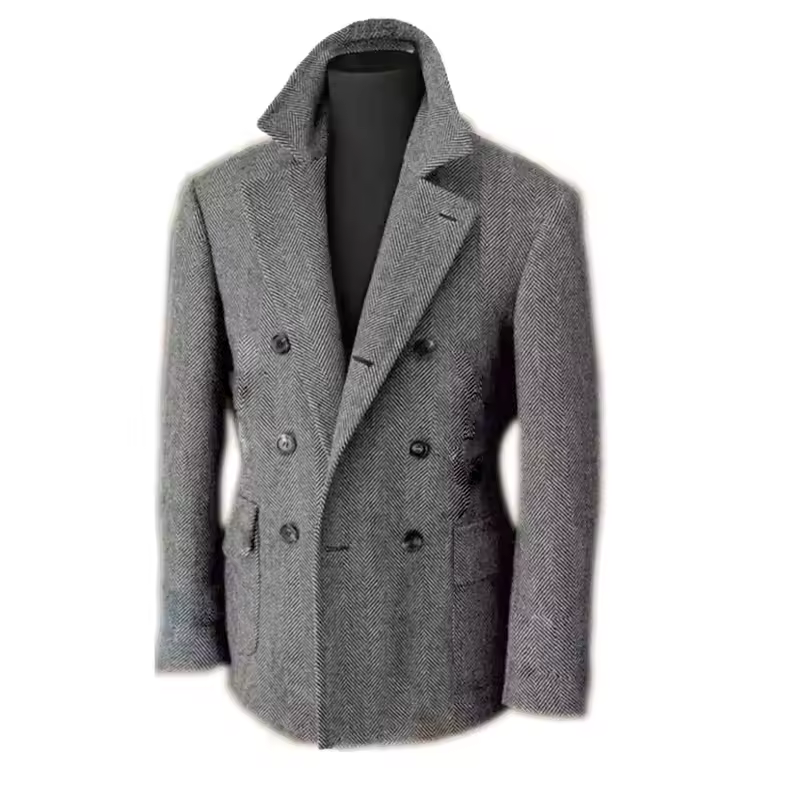 British Men's Blazers Vintage Herringbone Tweed Formal Jacket Wool Blend Double Breasted Casual Autumn Winter Suit Coat - Image 13