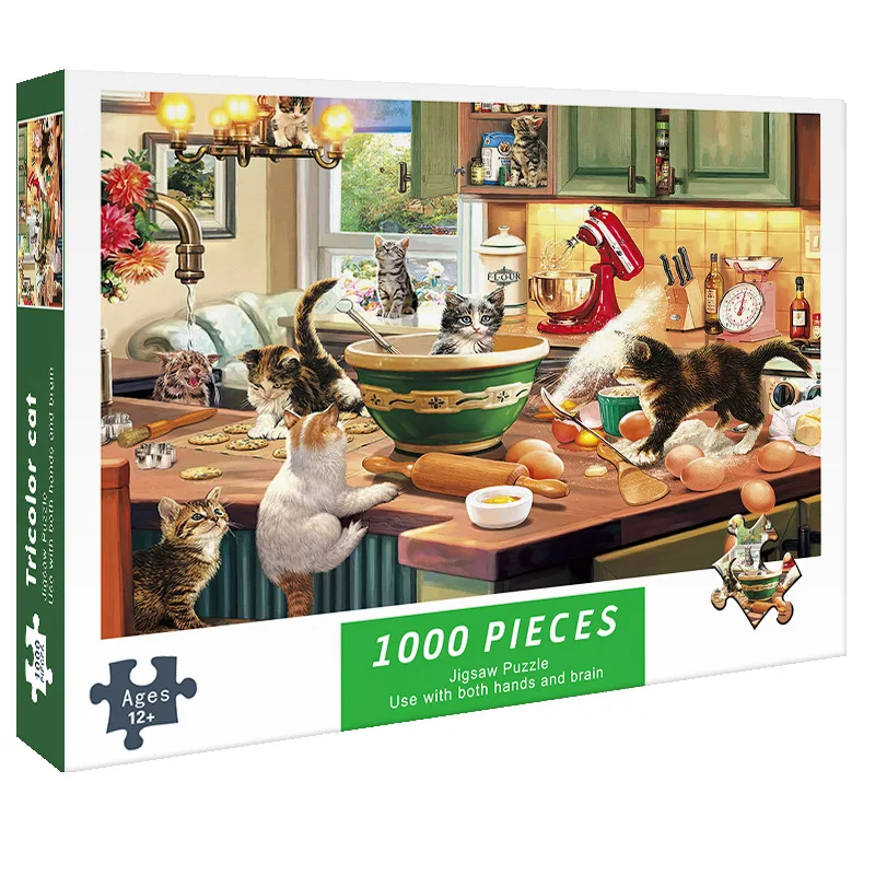 Dreifarbiges Katzen-Papierpuzzle für Erwachsene, 1000 Stück, Spaß und Puzzle-Bildung, Kinderspiel, Heimdekoration, Wanddisplay, Puzzle-Geschenk