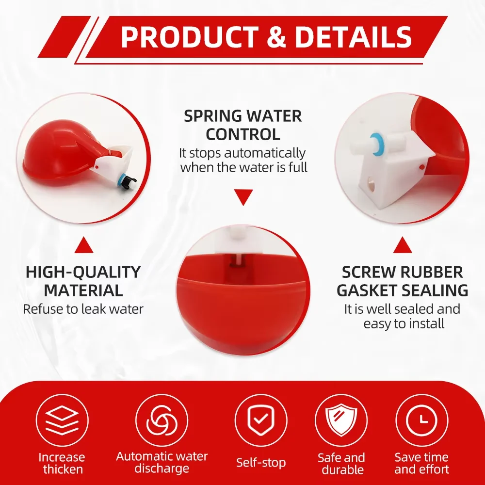 5/10/20 PCS Automatic Chicken Drinking Bowl Drinking Water Quail Poultry Water Dispenser Duck Pigeon Free Range Chicken Larger