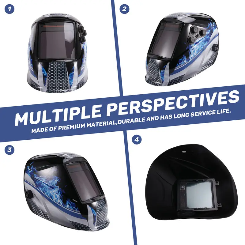 خوذة لحام مع رؤية كبيرة ، قناع لحام ، عدسة ملونة حقيقية للحام القوسي ، قطع طحن ، سواد تلقائي كهربائي