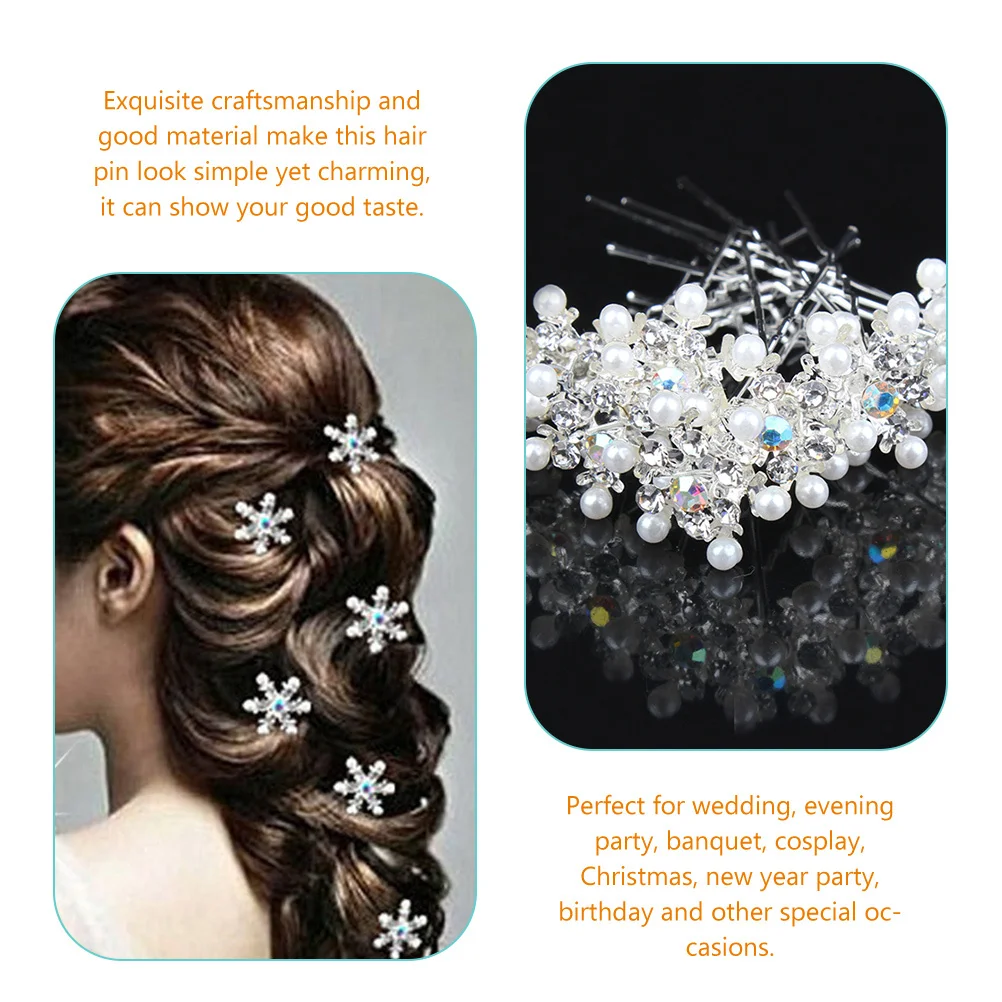 

10Pcs Snowflake Bridal Hair Pin Pearls Rhinestone U Shape Wedding Hair Accessories for Bride Bridesmaid Special Occasions