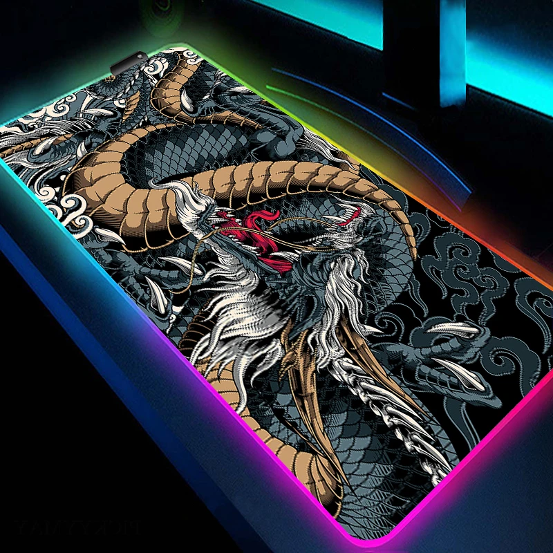 

Originality Mousepad RGB Gaming Art Dragon Non-Slip Gamer Mouse Mat With Backlit LED Rubber Mouse Pad Computer Laptop Table Mat