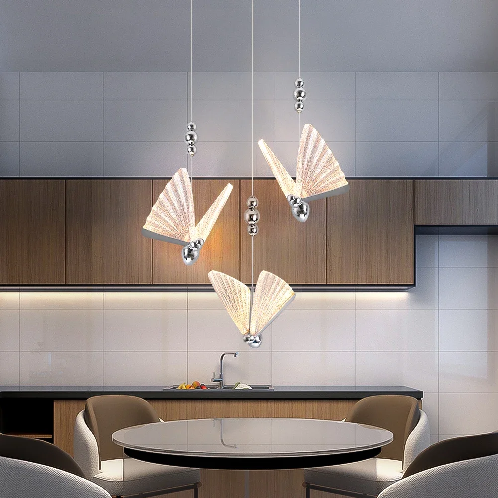 Modern Pendant Lights Butterfly Led Chandelier Ceiling Lamp Bedside Living Dining Room Kitchen Island Decor Hanging Fixture