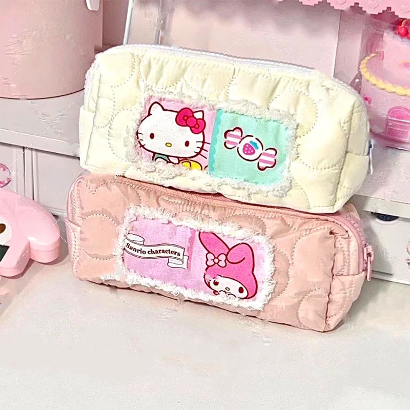 Sanrio Hello Kitty My Melody Cartoon Plush Pencil Bag Capacity Pencil Case Cute Girl Makeup Bag Student School Office Stationery