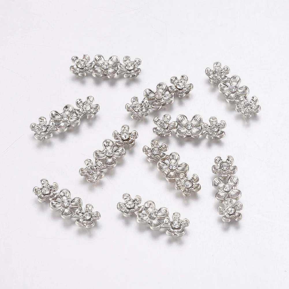 10pcs Alloy Bar Spacers with Middle East Rhinestone 3-Holes Multi-Strand Links For DIY Beadwork Jewelry Making Accessories