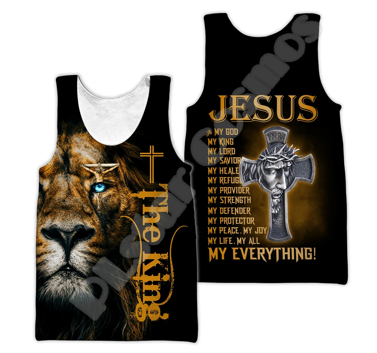 Custom Name Christian Child Of God Savior Jesus Lion Retro Tatto 3DPrint Summer Harajuku Casual Funny Vest Sleeveless TankTop X3