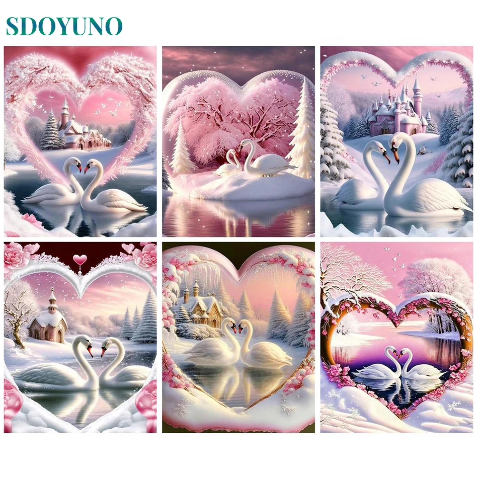 

SDOYUNO DIY Oil Painting Painting By Numbers Swan Lake Landscape Paint On Canvas HandPainted Acrylic Paint For Home Decor Gift