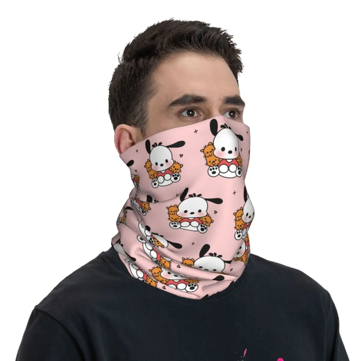 Custom Pochacco Pink Bandana Neck Warmer Women Men Winter Hiking Ski Scarf Gaiter Kawaii Face Cover