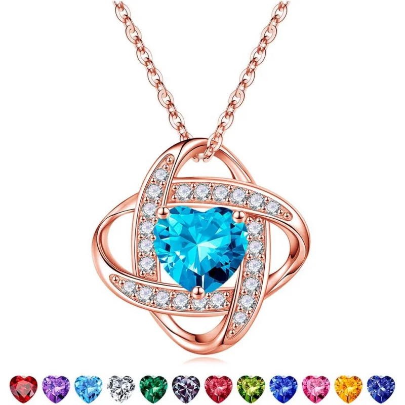 

Подарки на День святого Валентина для жены: колье с узлом любви из серебра 925 пробы с камнем по месяцу рождения, ювелирные украшения для мамы, подруги.