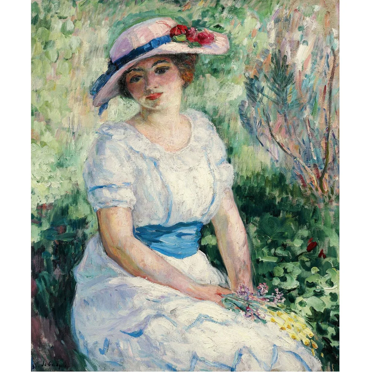 The Art of Henri Lebasque,Young woman with blue belt,Handmade figure painting on canvas,Decoration pictures for home,Wall decor