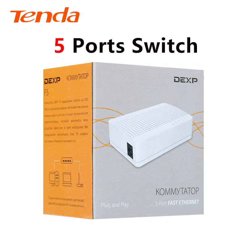 Tenda S105 DEXP F5 Unmanaged Desktop 100 Mbps 5 Port Switch Ethernet Smart Switcher