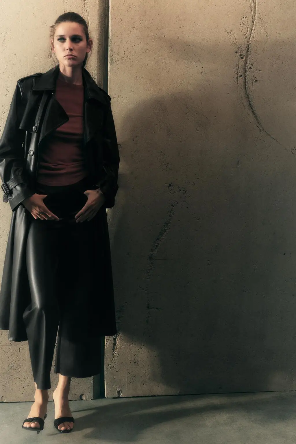 Bla Lange Lose Leder Mantel frauen Faion Herbst Winter Neue Sle Süße Sle Gerade Rohr Knoten PU Material