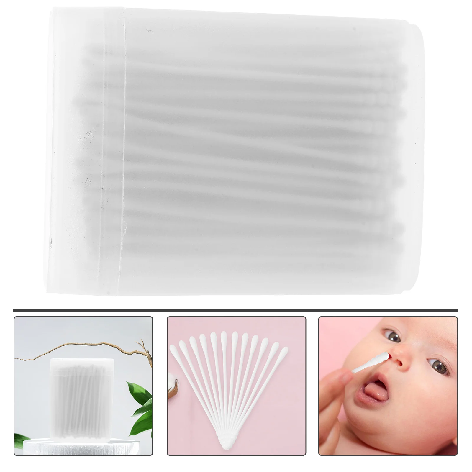 200 Pcs Cotton Swabs Buds with Different Heads Thin Shaft Makeup Tool for Baby Care Earbuds