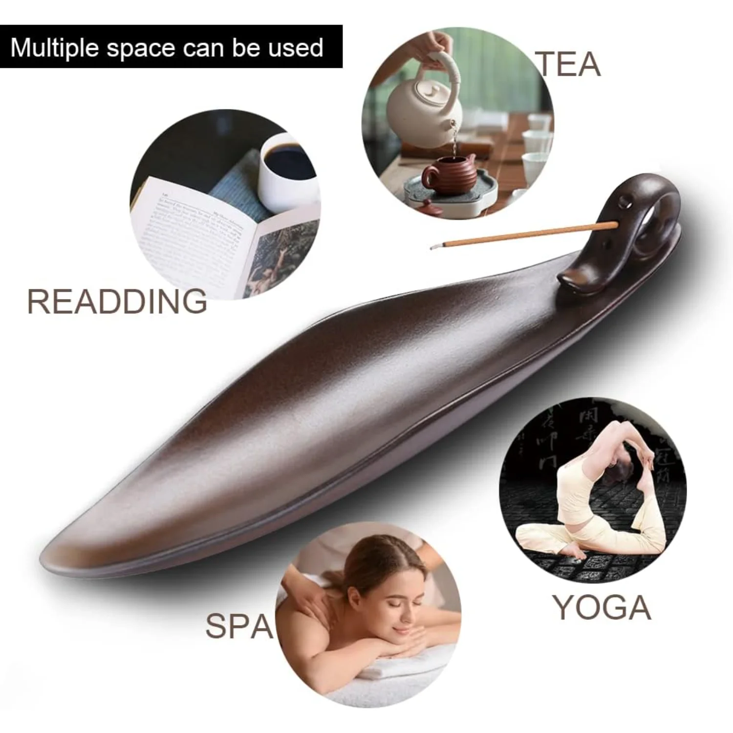 구멍이 있는 9인치 길이 스틱 홀더, 스파, 명상실, 요가, 사무실용 백자 트레이 애쉬 캐더