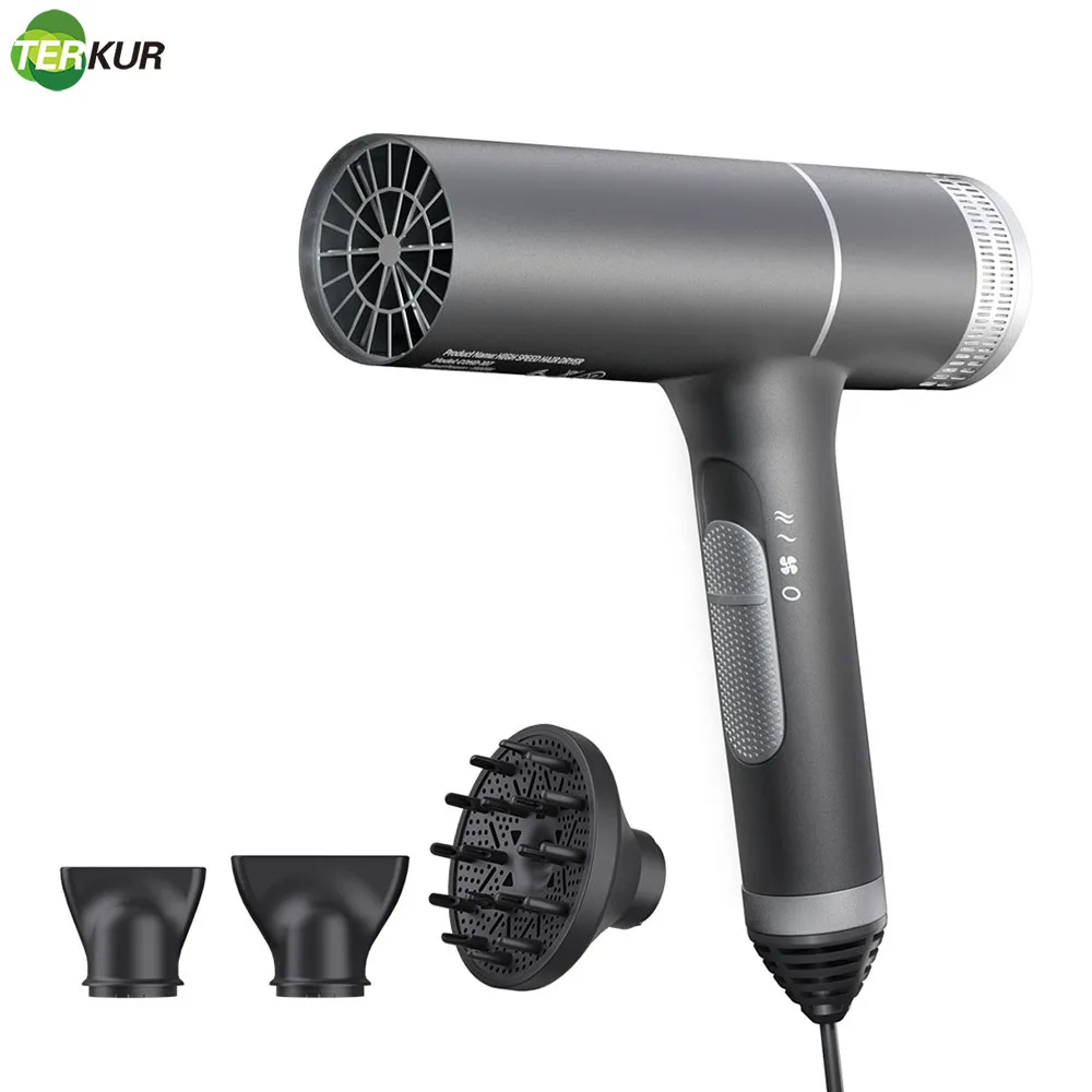 Brushless Professional Hair Dryer 1200W Blue Light Negative Ion Hot and Cold Air Powerful Strong Winds 3 Gears Low Noise Blower