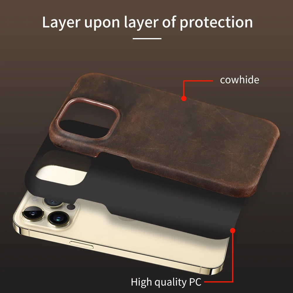 Vintage Matte Crazy Horse Phone Case for iPhone 16 15 Pro Max 14 13 12  Business Retro Genuine PULL-UP Leather Armor Back Cover