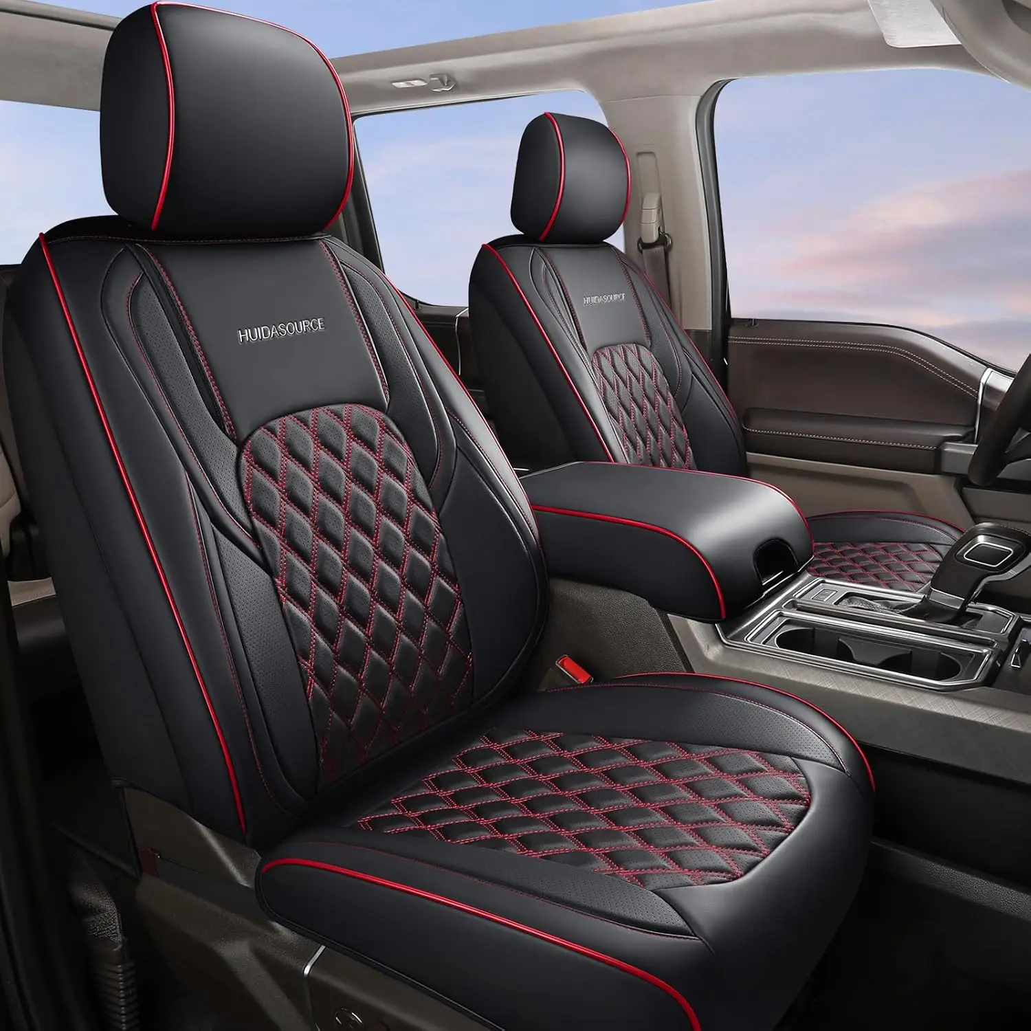 

Custom Car Seat Covers for Jeep Wrangler JK 4-Door 2007-2017, Leather, Full Set Front & Rear, Black Red