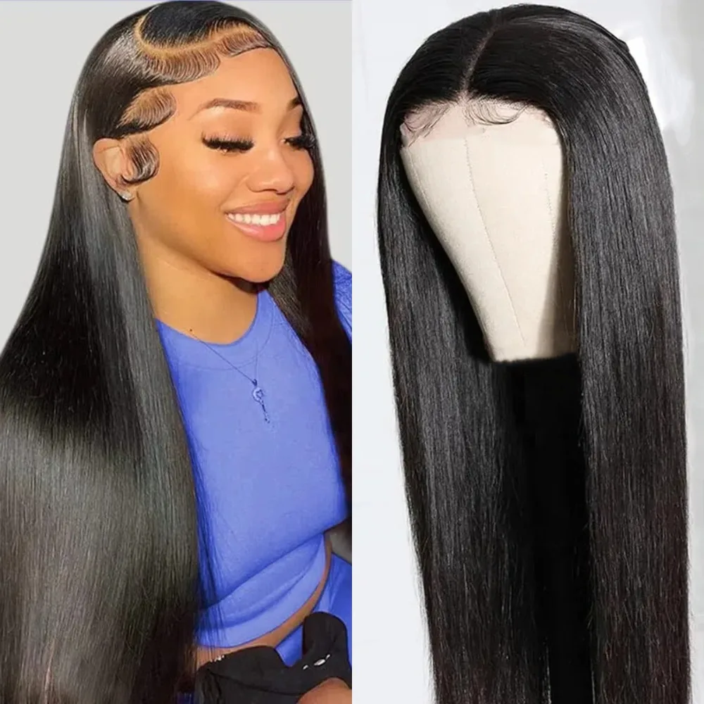 5x5 Glueless  Lace Front Closure Human Hair Wig 13x6 Ready To Wear Smooth Straight Plucked Pre Cut Wig 360 Full lace for Women