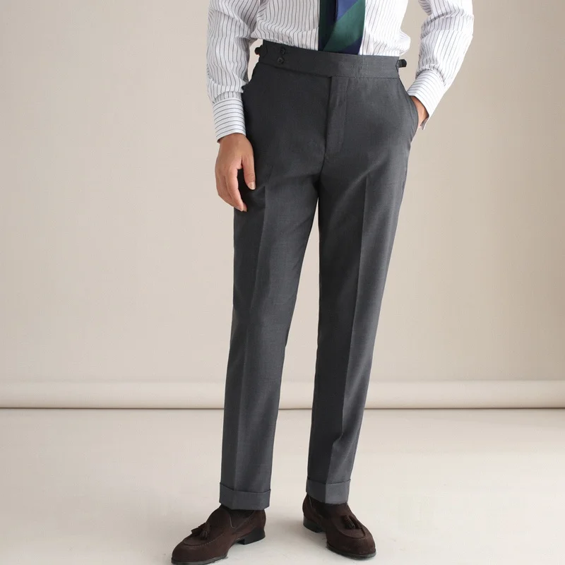 

Cultum Men's Busin Casual Woolen Pants High Waist Straight Leg Long Trousers Paris Bule Thiened Autumn Season