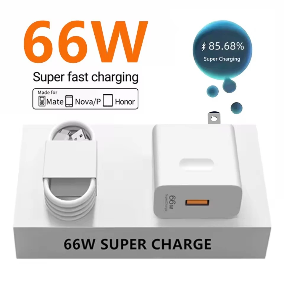 US 6A 66W Super Fast USB Charger For Huawei Mate 40 50 60 P50 Nova 8 9 10 Honor 90 100 X7 X8b X9 Magic 3 4 Type C Charging Cable