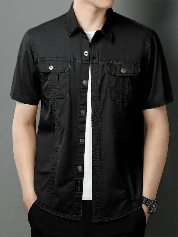 

Loose Fit Pure Cotton Short Sleeve Men's Shirt Trendy American Workwear for Teenagers Breathable Summer Fashion Casual Shirt