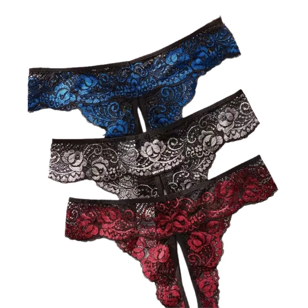 Female Lingerie Sexy Crotchless Thongs Invisible Lace Underwear Women Comfortable Panties Valentine's Day Gift Low Waist Briefs
