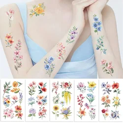 10Pcs/set Colorful Flowers Temporary Tattoo Sticker Waterproof Sunflower Bouquet Art Tattoo Sticker Decoration Party Gift