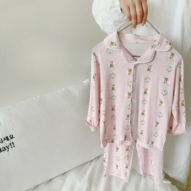 

Toddler Girls Pajamas Sets Boys' Cartoon Printed Underwear Suit 2024 Spring Summer Children's Homwear Clothing Suits
