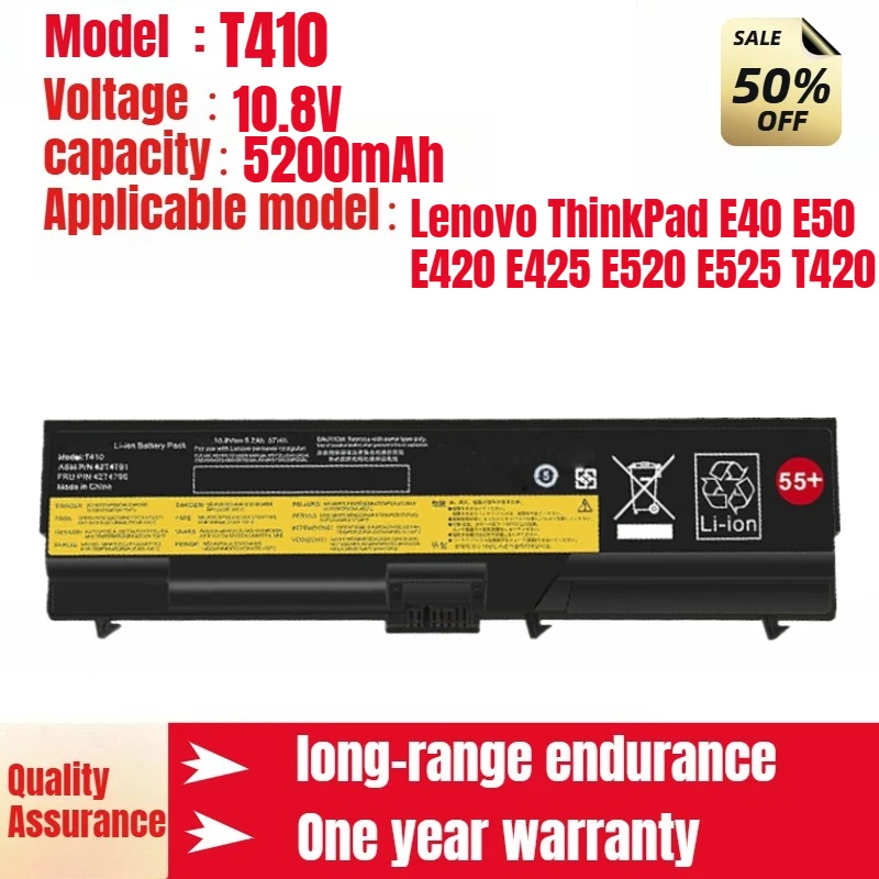 

T410 Lenovo laptop battery for Lenovo ThinkPad E40 E50 E420 E425 E520 E525 T420 genuine lithium-ion battery 10.8V 5200mAh