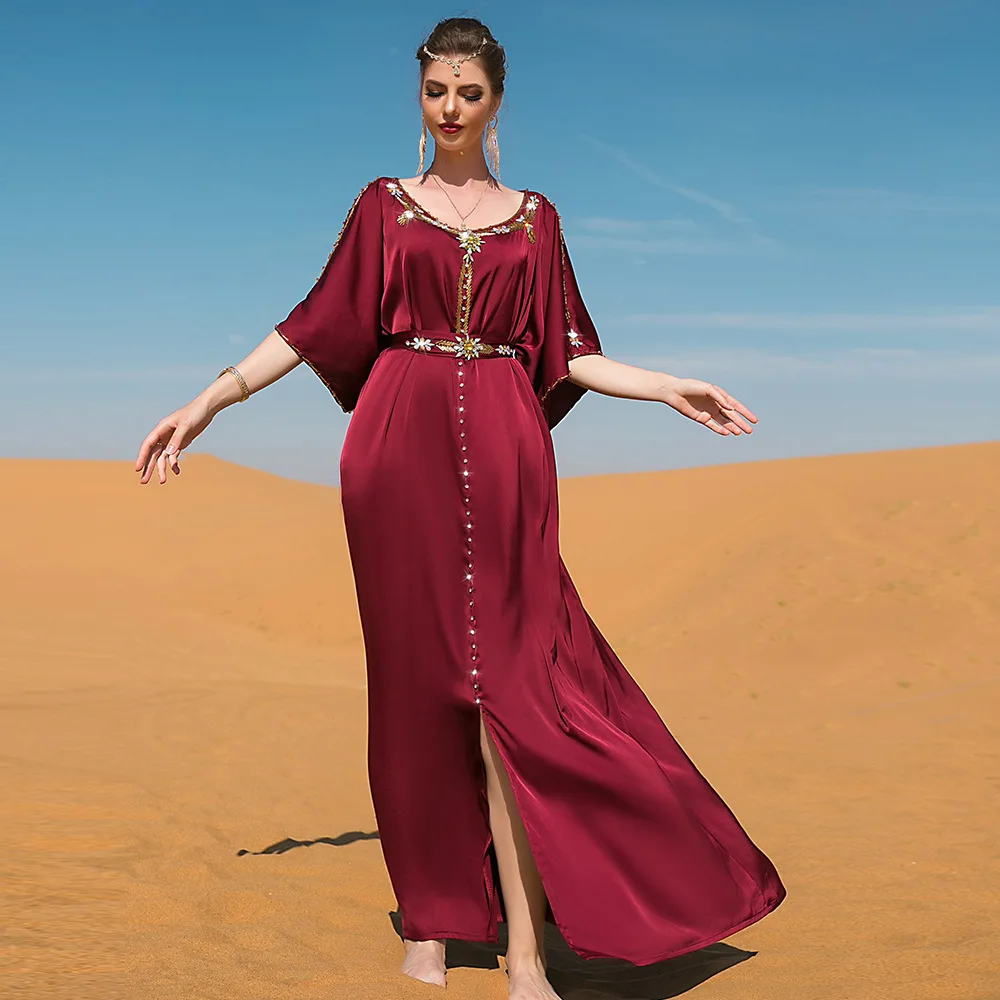 Elegant Palace Muslim Women Dress Retro Palace Ramadan Vestido Longo Dubai Abaya Turkey Islam Long Evening Dresses Musulmane