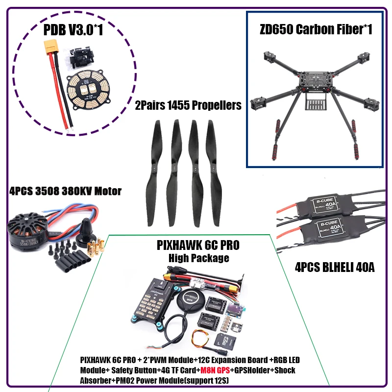 Rama quadcoptera z włókna węglowego HanNiu ZD550 550mm/ZD650 650mm FPV Quad z podwoziem z włókna węglowego F550