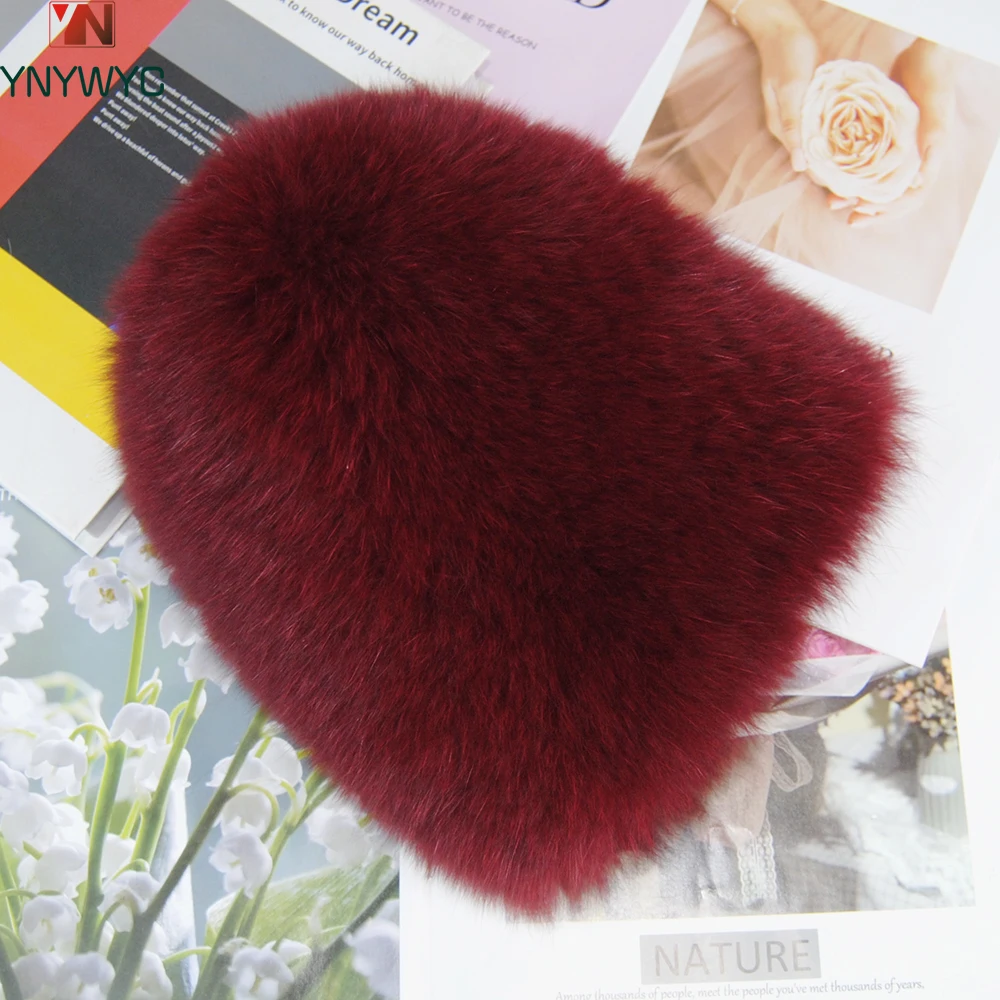 

2025 Women Warm Elastic Real Fox Fur Caps Russia Winter Fur Hat Lady Luxury Real Fox Fur Bomber Hats Knitted Natural Fox Fur Cap