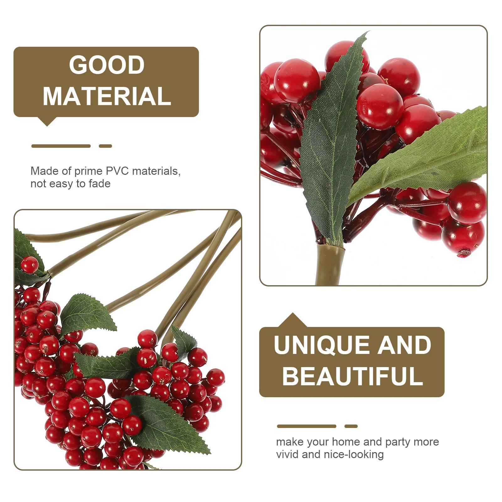 

5Pcs Lifelike Artificial Berry Stems PVC Christmas Decorations for Wreath Vase DIY Party Flower Arrangement