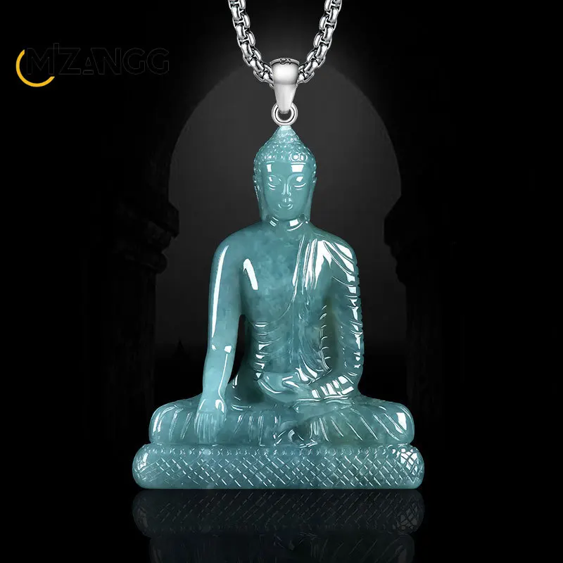 Genuine Natural A Goods Jade Sakyamuni Buddha Pendant Three-dimensional Ice Buddha Jade Necklace Men and Women Lucky Amulet Gift