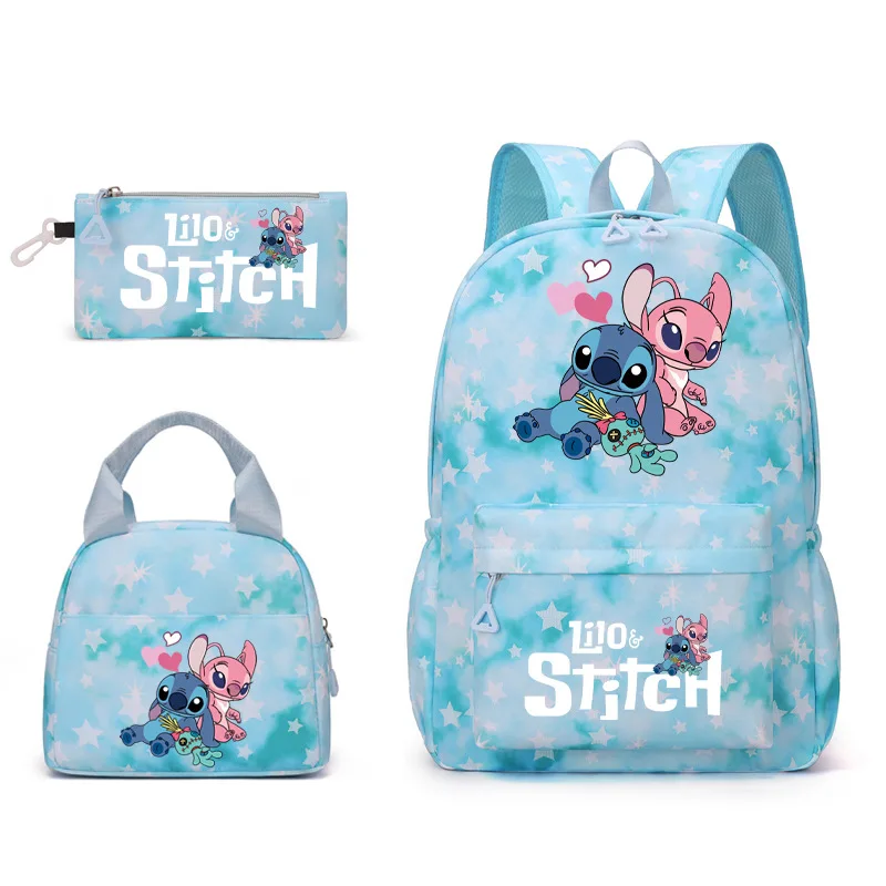 Disney Stitch Girl School Bag Set of 3pcs Lunch Box Pencil Case Primary Middle High Student Shoulder Travel Backpack Mochilas